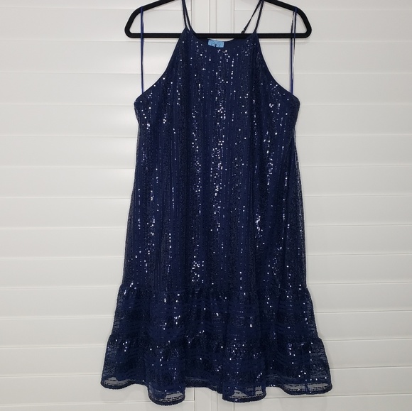 💙CECE💙Sleeveless Ruffle Squin Shift Dress - Picture 3 of 7